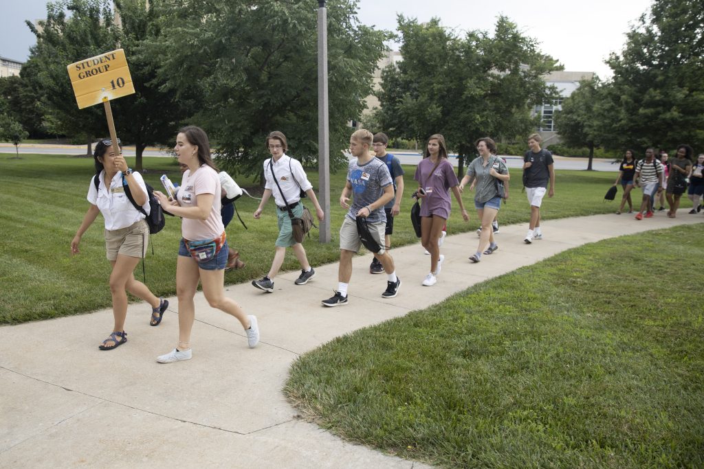 Students are led on a tour through campus.